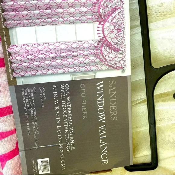 Sanders Window Waterfall Pink & White Valance Geo Sheer with Decorative Fringes - Picture 6 of 8